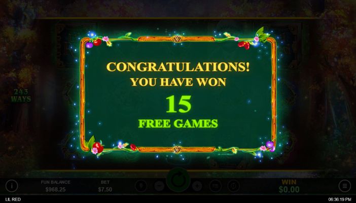 15 Free Spins Awarded