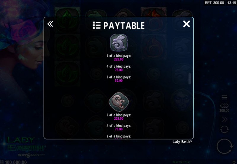 Lady Earth :: Paytable - Low Value Symbols
