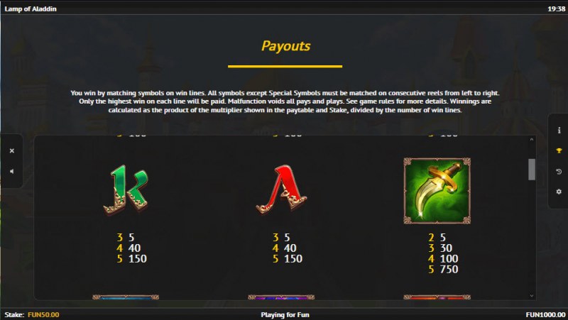 Lamp of Aladdin :: Paytable - Medium Value Symbols