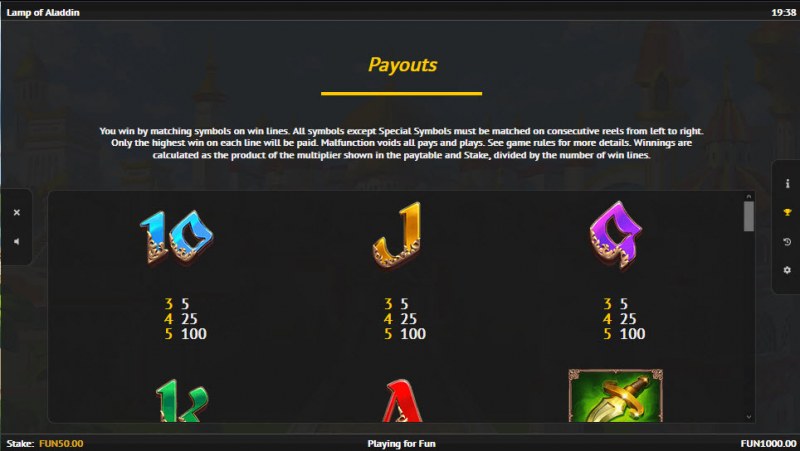 Paytable - Low Value Symbols