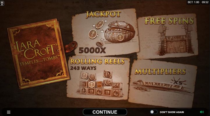 Play slots at Nostalgia Casino: Nostalgia Casino featuring the Video Slots Lara Croft Temples and Tombs with a maximum payout of $146,000