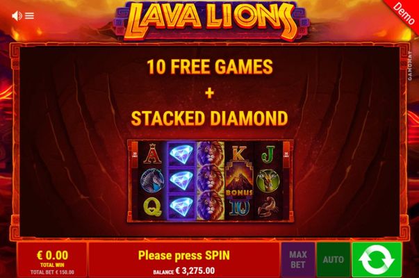 Lava Lions :: 10 free spins awarded
