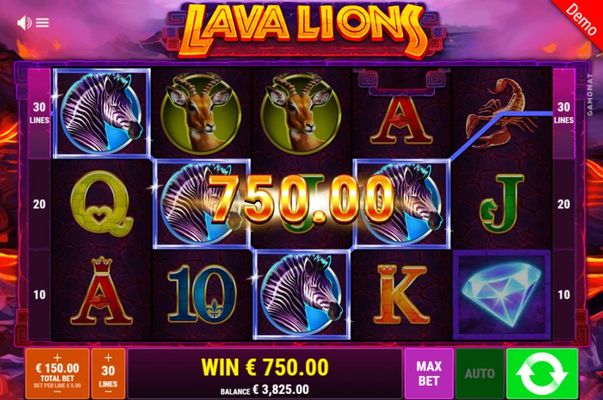 Lava Lions :: A four of a kind win