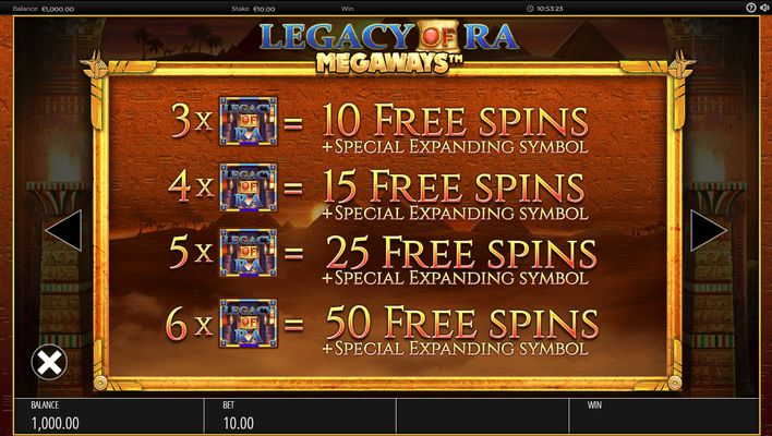 Legacy of Ra Megaways :: Free Spins Rules