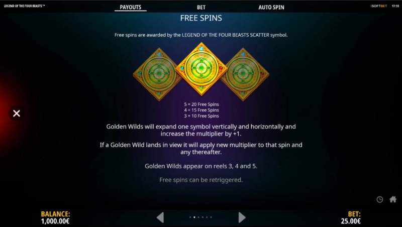 Legend of the Four Beasts :: Free Spin Feature Rules