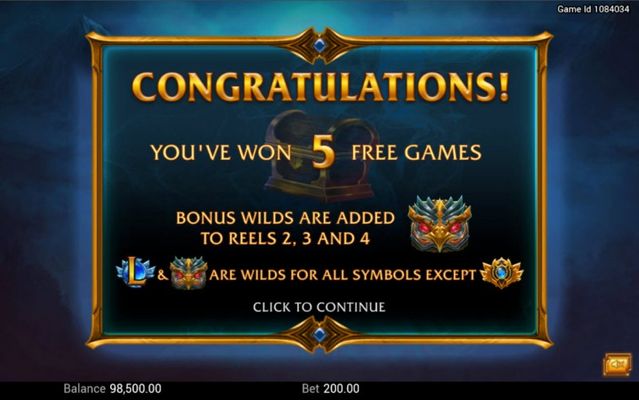 5 free spins awarded