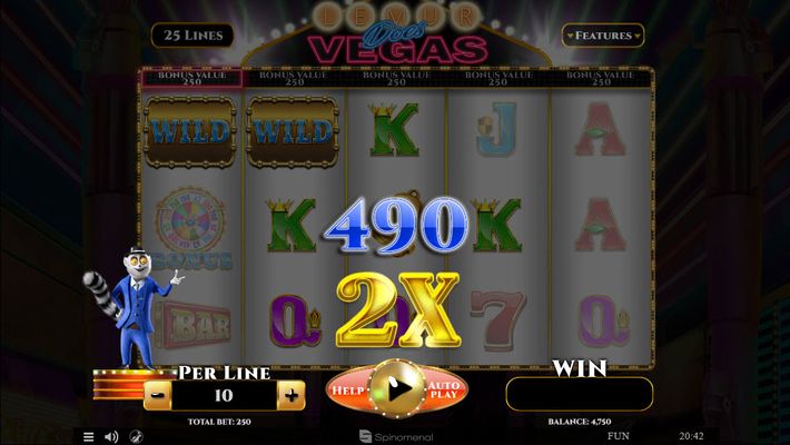 Lemur Does Vegas :: Win multiplier awarded