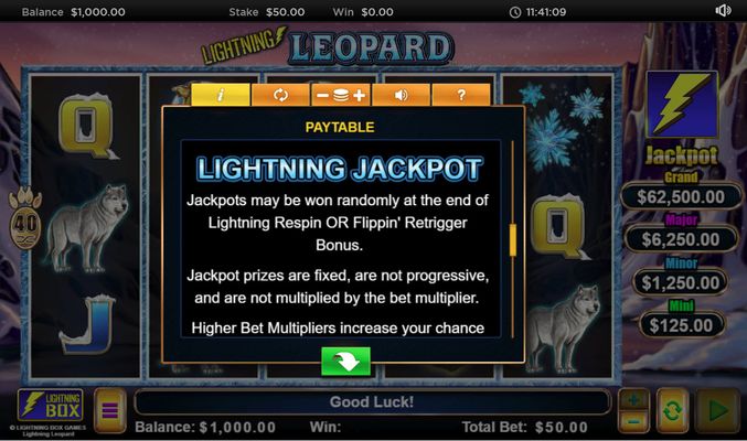 Lightning Leopard :: Jackpot Rules