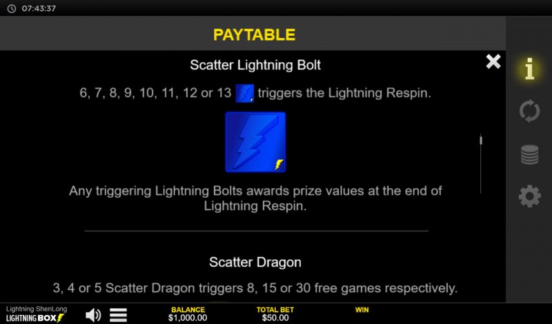 Lightning Shenlong :: Scatter Symbol Rules