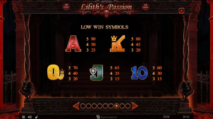 Lilith's Passion 15 Lines :: Paytable - Low Value Symbols
