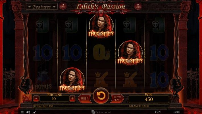 Lilith's Passion 15 Lines :: Scatter symbols triggers the free spins feature