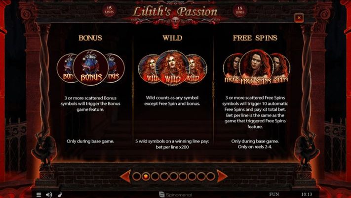 Lilith's Passion 15 Lines :: Bonus, Scatter and Wild Rules