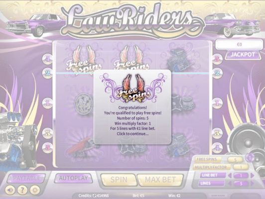 LowRiders :: 5 free spins awarded