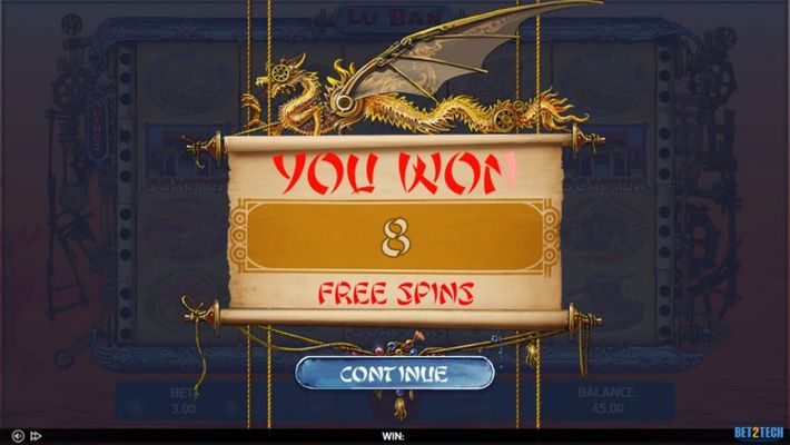 8 free spins awarded