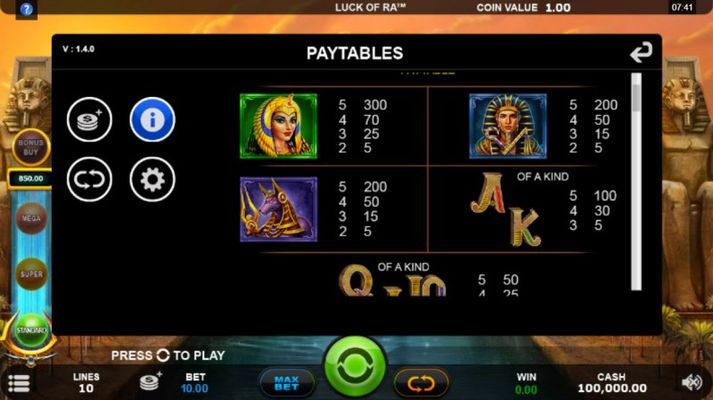 Paytable - High Value Symbols