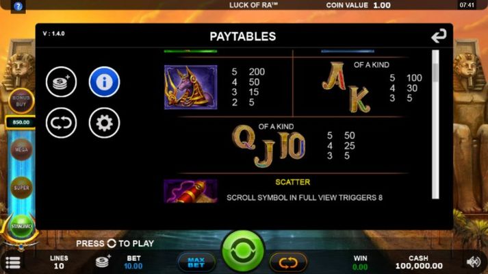 Paytable - Low Value Symbols