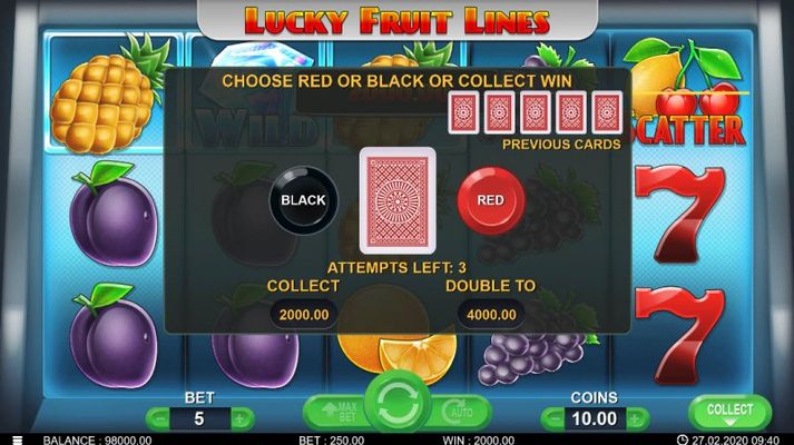 Lucky Fruit Lines :: Black or Red Gamble Feature