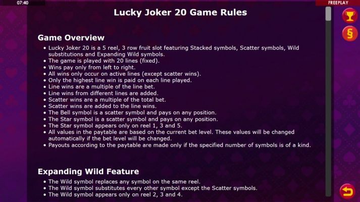 Lucky Joker 20 :: General Game Rules
