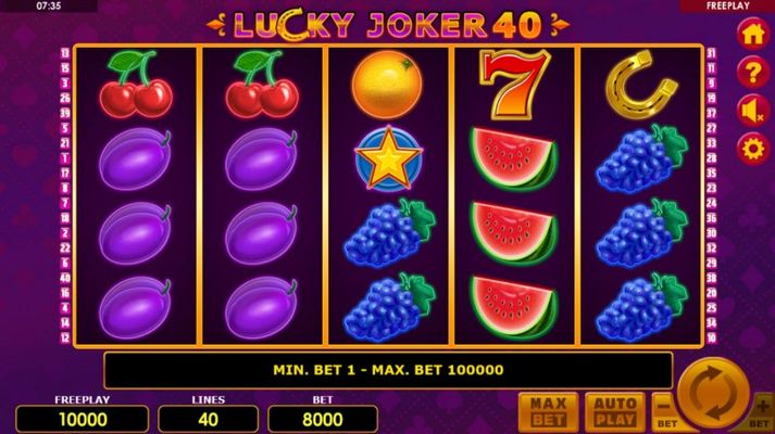 Play slots at Rolling Slots: Rolling Slots featuring the Video Slots Lucky Joker 40 with a maximum payout of $600,000