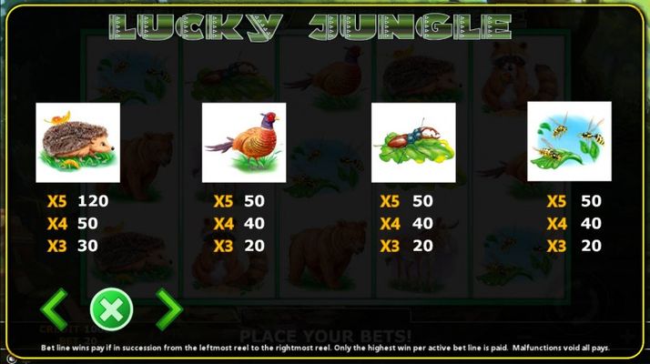 Lucky Jungle :: Paytable - Low Value Symbols