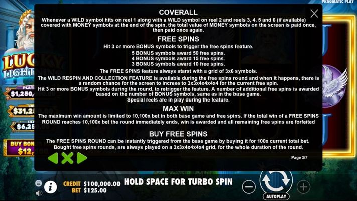 Lucky Lightning :: Free Spin Feature Rules