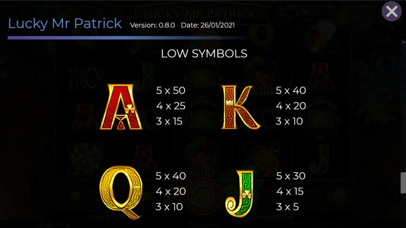 Lucky Mr. Patrick :: Paytable - Low Value Symbols