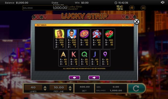 Lucky Strip :: Paytable - Bonus Feature