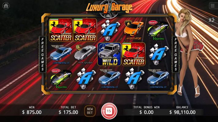 Luxury Garage :: Free Spins Game Board