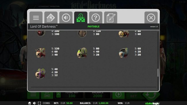 Low value game symbols paytable.