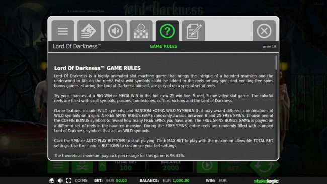 General Game Rules - The theoretical average return to player (RTP) is 96.41%.