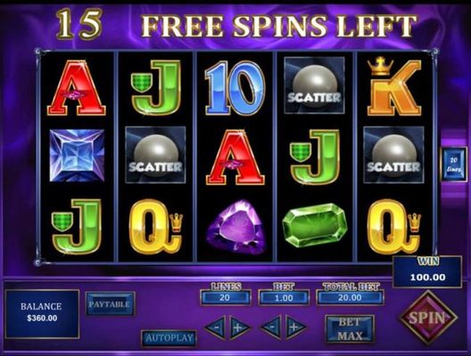 Three pearl scatter symbols triggers 15 free spins