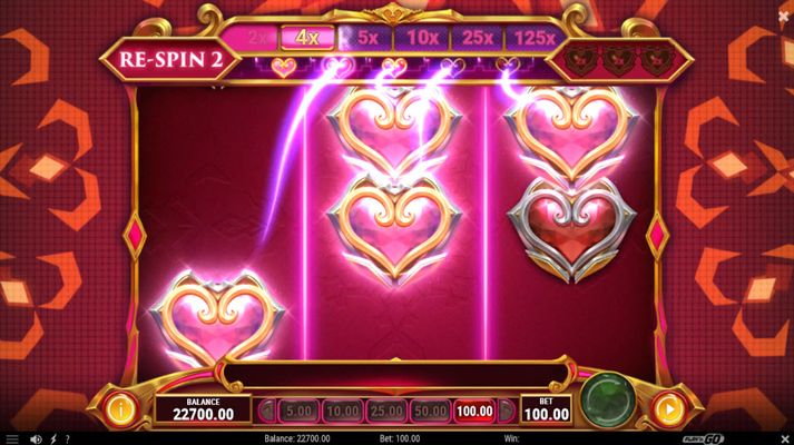 Re-spins continue until no more hearts appear on the reels