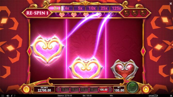 Collect hearts to increase multiplier during respins