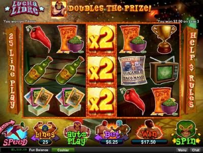 Seven winning paylines with an x2 multiplier