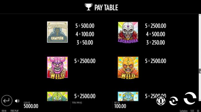 High value slot game symbols paytable.