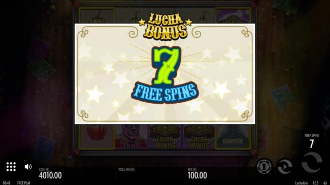 7 free spins awarded.