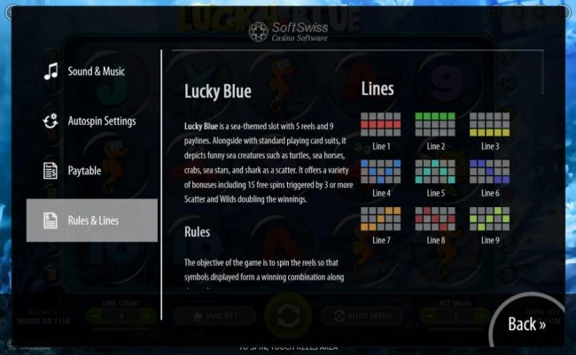 Lucky Blue is a sea theme slot. Payline Diagrams 1-9