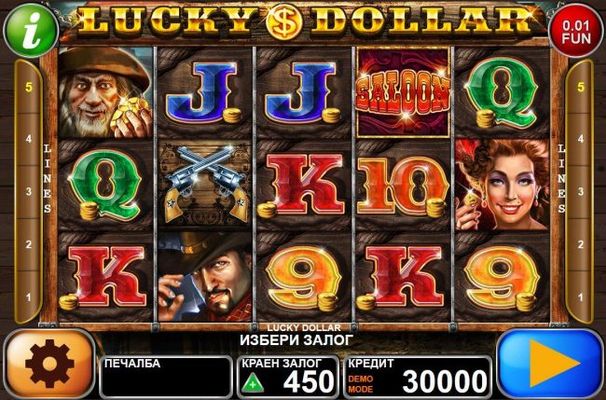 A cowboy western themed main game board featuring five reels and 30 paylines with a $135,000 max payout