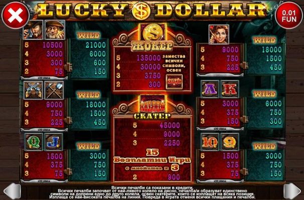 Slot game symbols paytable featuring cowboy western inspired icons.