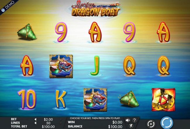 Main game board featuring five reels and 50 paylines with a $1,500 max payout.