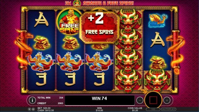 Landing a free spins scatter symbol during the Free Spins feature awards an additional 2 free spins.