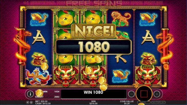 A 1080 coin jackpot triggered during the free spins feature.