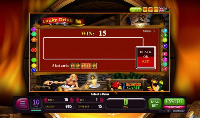 Gamble Feature - To gamble any win press Gamble then select Red or Black.