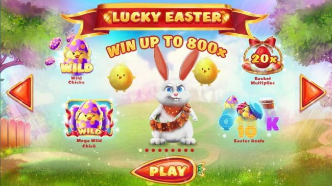 Game features include: Wild Chicks, Wild Mega Chicks, Basket Multiplier and Easter Reels. Win up to 800x.