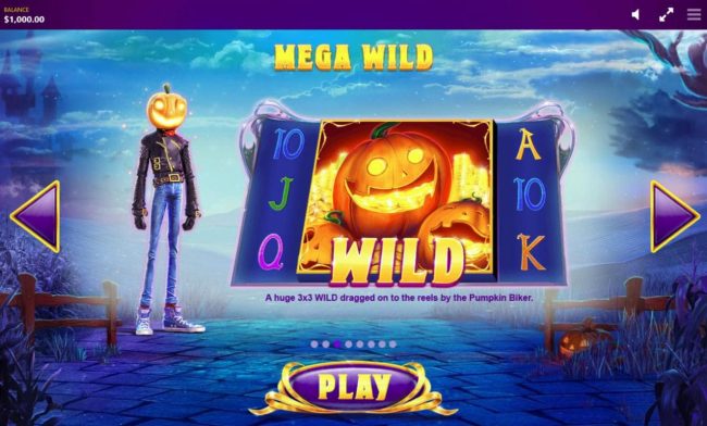 Mega Wild - A huge 3x3 wild dragged on to the reels by the Pumpkin Rider.