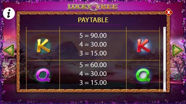 Free Games - Low value game symbols paytable.