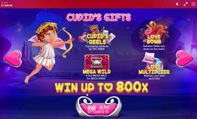 Cupids Gifts - Cupids Reels, Love Bomb, Mega Wild and Love Multiplier. Win up to 800x.
