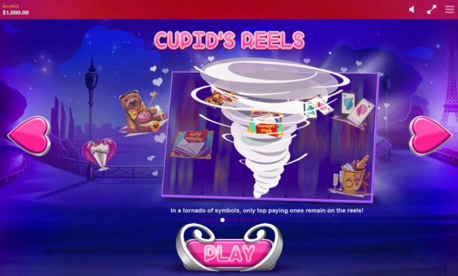 Cupids Reels - In a tornado of symbols, only top paying ones remain on the reels.