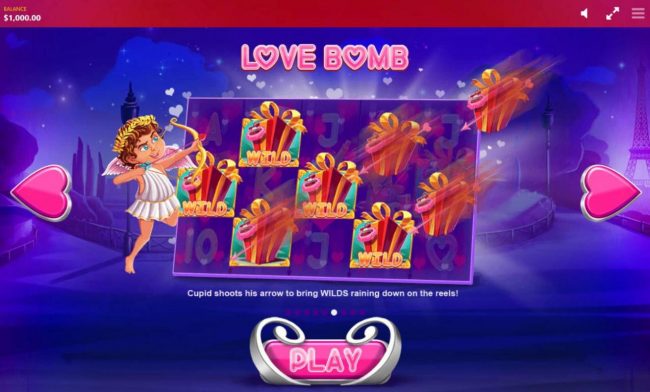 Love Bomb - Cupid shoots his arrow to bring wilds raining down on the reels.