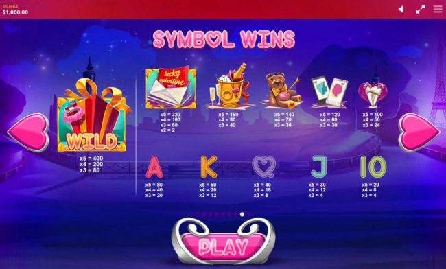 Slot game symbols paytable.